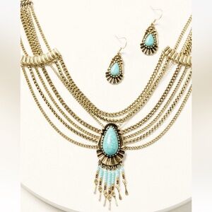 Shyanne Desert Boheme Chain Turquoise Jewelry Set: Earrings & Necklace NWT